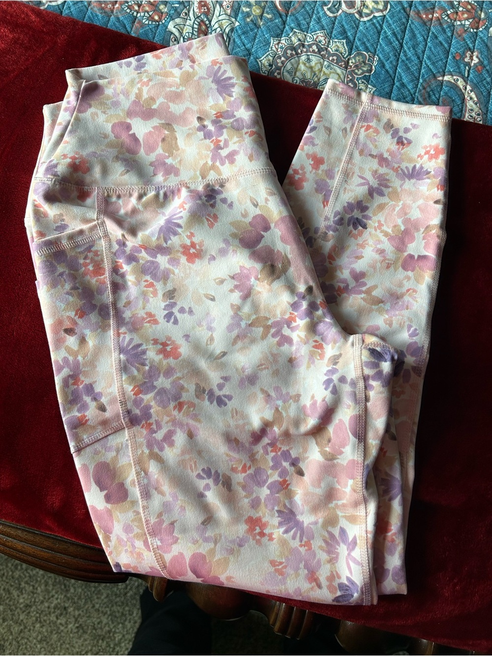 Women’s Floral Print High-Waist Leggings - Pastel Pink & Lavender